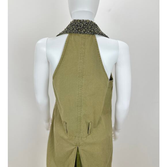 Diesel Dress Beaded Collar Grunge Punk Khaki Utility Glam Rock Zip Y2K Small - Picture 12 of 16